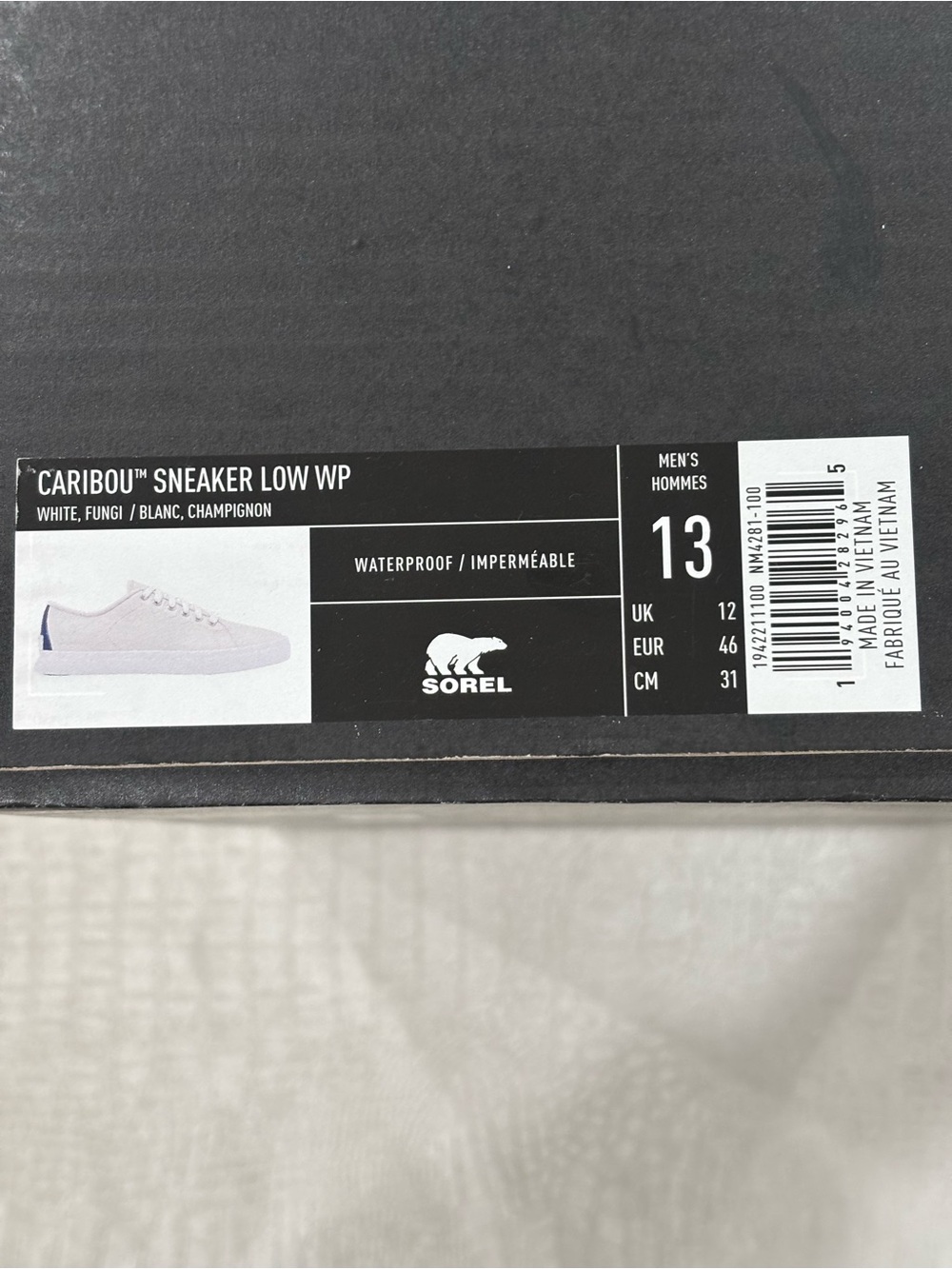 Sorel Men's Caribou Sneaker Low - Waterproof NWT. White, Fungi. Size 13 - Picture 9 of 9